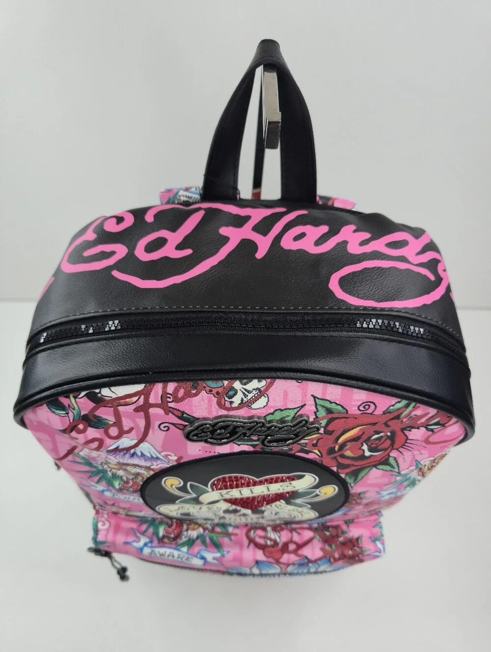 Ed Hardy Love Kills Slowly Tattoo Print Lap Top Backpack Pink Black Skull NWT